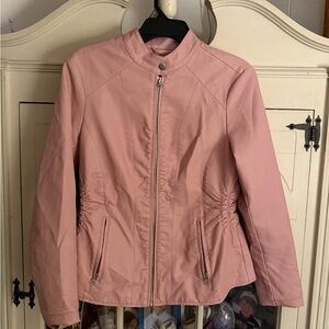 Baccini Women's Light Pink Faux leather Bomber Jacket S